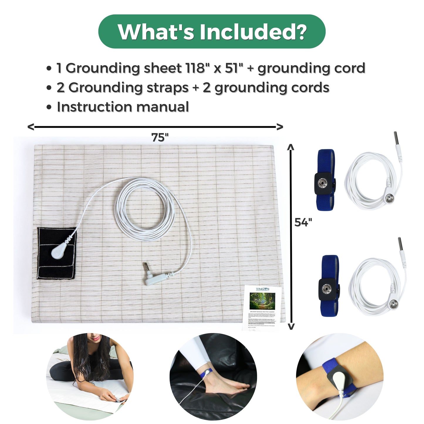 VitaliZEN Full Size Grounding Sheet with Grounding Cords & Wrist Straps Set