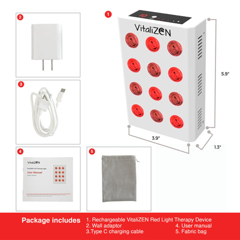 2 VitaliZEN Cosmo Rechargeable Red & Near Infrared Light Therapy Devices. 660nm 850nm. Flicker Free Dual Chip LEDs. Irradiance Of 100 mw/cm² At Surface. Auto-Shut Off Timer. Case & Charger Included.