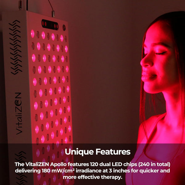 VitaliZEN Apollo Half Body Red & Near Infrared Light Therapy Device. 660nm 850nm. Flicker Free Dual Chip LEDs. Irradiance Of 180 mw/cm² at 3 inches. Auto Shut Off Timer.