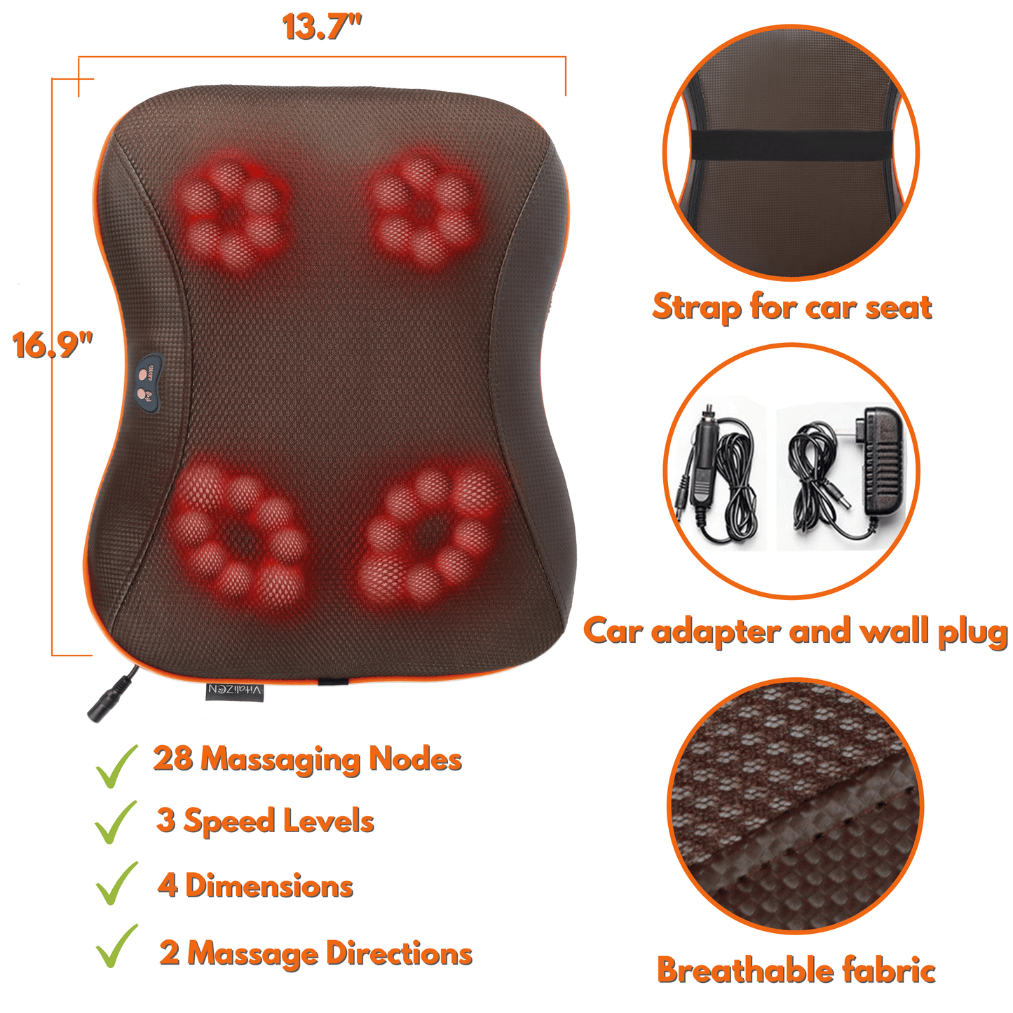 Electric Massage Pillow with Infrared Heating - Pain Relief Massager - VitaliZEN