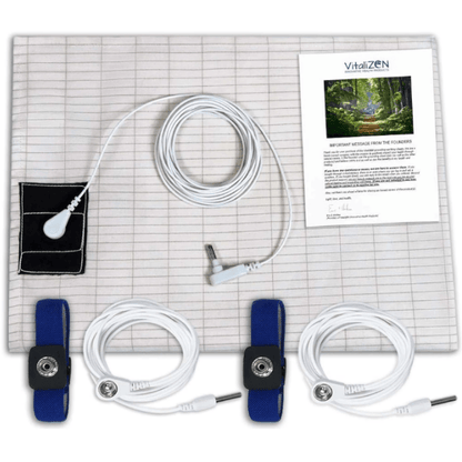 98” x 35.5” Certified Organic Cotton | Silver Conductive Thread Earthing Half-Sheet | Grounding Cords & Straps for EMF Recovery & Better Sleep - VitaliZEN